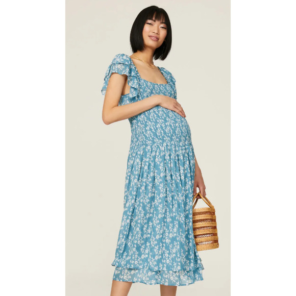 Hatch Blue Floral Maternity Midi Dress Size 4 0065 - Picture 3 of 9